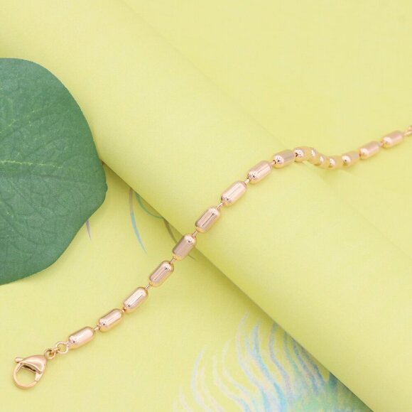 "Textured Barrel Beads Rose Gold Bracelet with Adjustable Extender, XPBL1135 - Picture 3 of 13